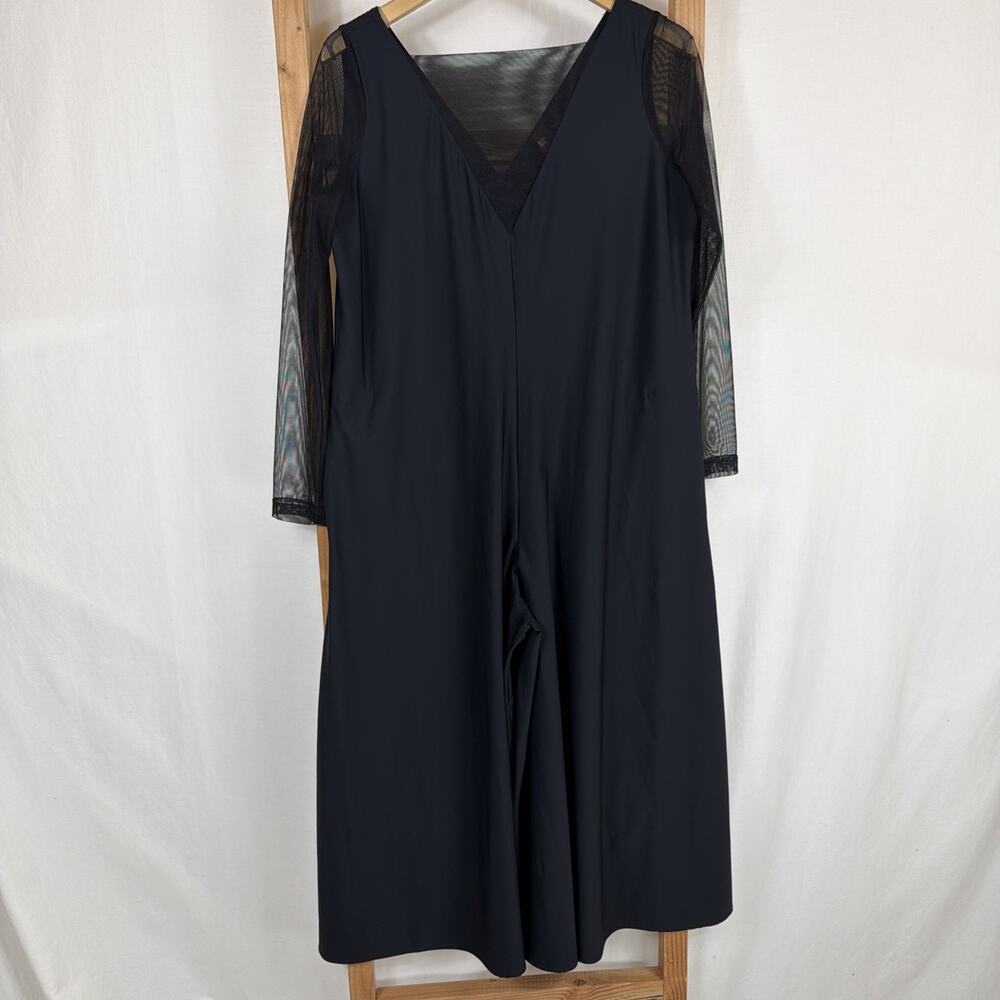 NWT IC Collection Black Palazzo Mesh Long Sleeve Cropped Jumpsuit Dress SZ SMALL